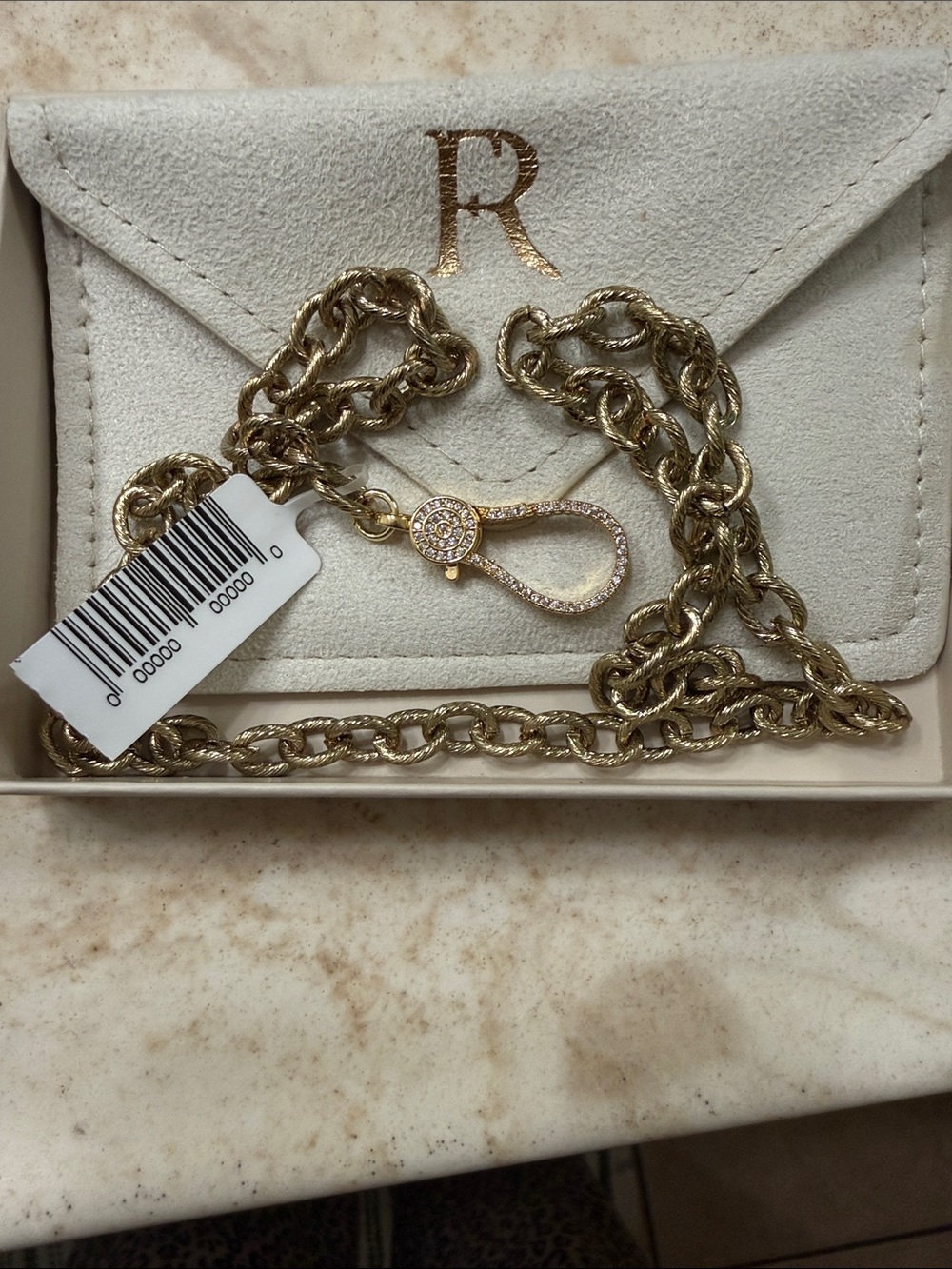 R Gold-Tone Crystal Loop Pendant Necklace - Women's Jewelry